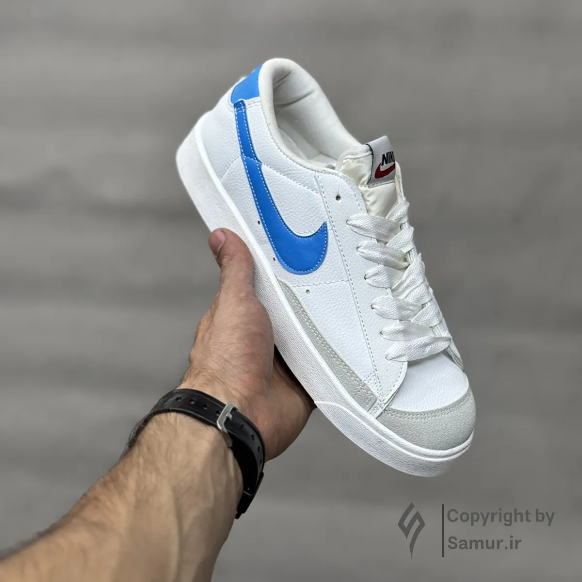 گالری تصاویر کتونی نایک بلیزر سفید آبی ساق کوتاه